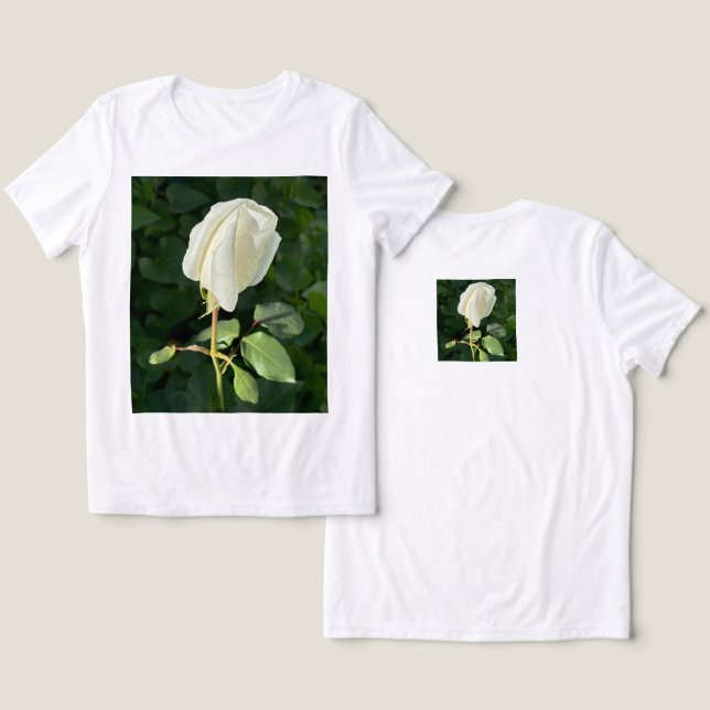 Camiseta Satin White Rose, Camisa-T básica feminina (Design Frente e Verso)