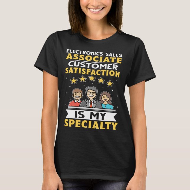 Camiseta Satisfação do Cliente Associado à Venda de eletrôn (Frente)