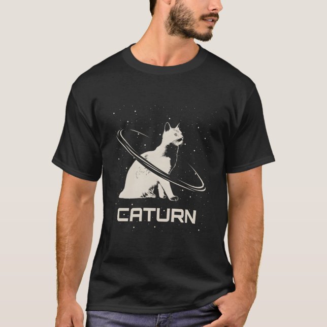 Camiseta Saturn Caturn I Planets Space Galaxy Astronomy Cat (Frente)