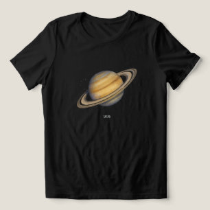 Camiseta Saturno artístico com anéis vibrantes