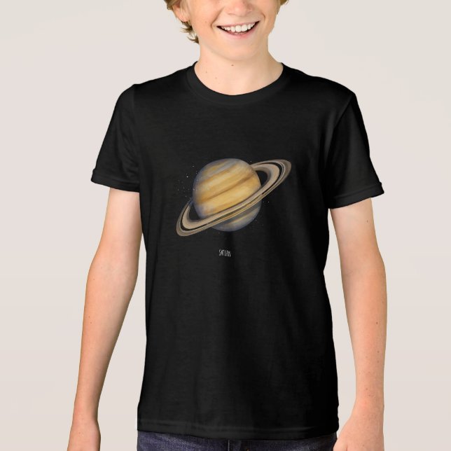 Camiseta Saturno artístico com anéis vibrantes (Frente)