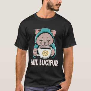 Camiseta Saudação a Lúcifer Gato Fofo Oculto Satanista Saud
