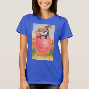 Camiseta Saudação de Páscoa Vitoriana Antiga Dois Coelhos s