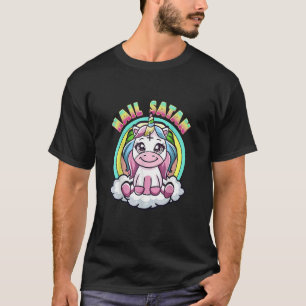 Camiseta Saudação Satã Unicórnio Fofo Arco-íris Heavy Met