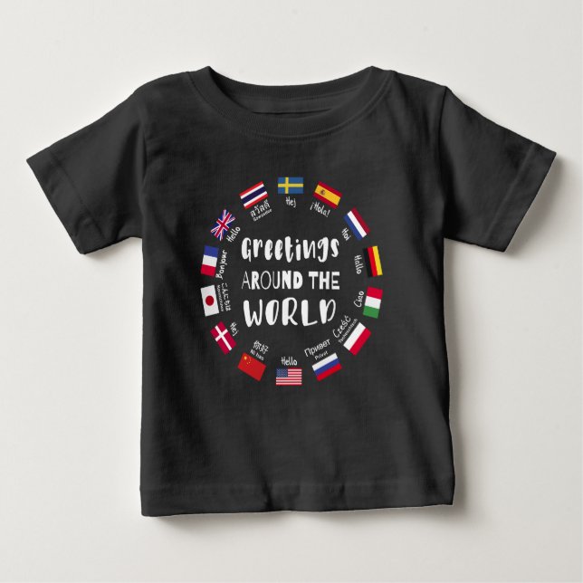 Camiseta Saudações ao redor do mundo, Olá em todas as língu (Frente)