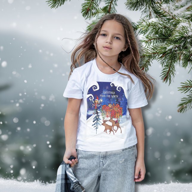 Camiseta Saudações da equipe de crianças da Vila do Alce do (Greeting from the North Moose Village Kid's tee)