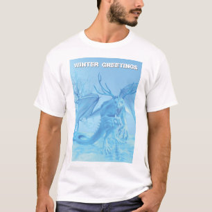 Camiseta Saudações de Inverno. Dragão de gelo com chifres