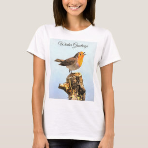 Camiseta Saudações de Inverno. Robin cantando