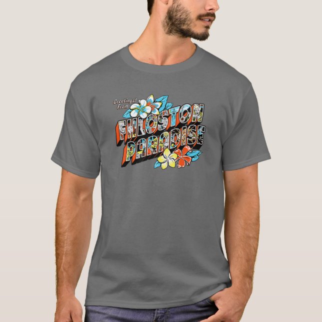 Camiseta "Saudações do Paraíso de Fhloston" Estilo do Cartã (Frente)