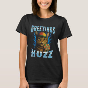 Camiseta Saudações Huzz Contrabando de Gato Engraçado