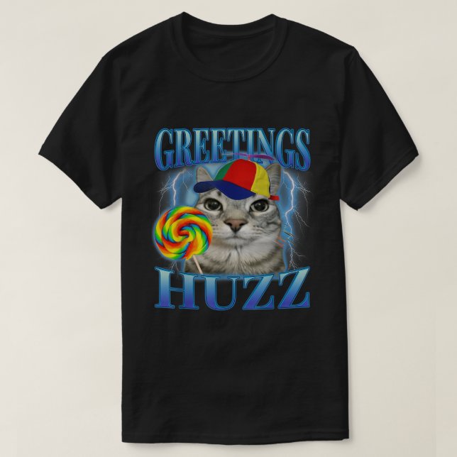 Camiseta Saudações Huzz Lollipop Cat Memória (Frente do Design)