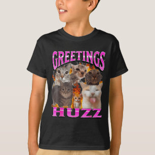 Camiseta Saudações Huzz Meme de Gato Divertido Bootleg Gráf