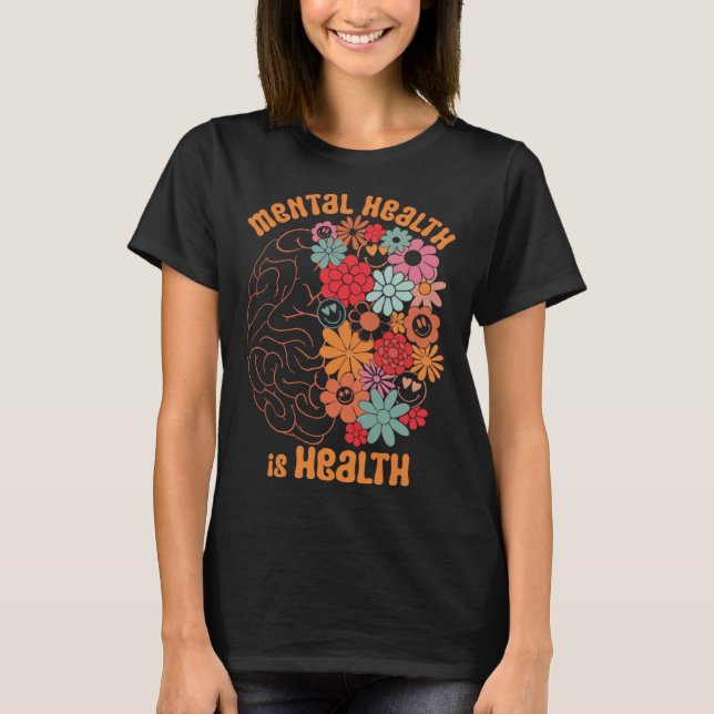 Camiseta Saúde Mental É Luta Contra Flores Cérebro (Frente)