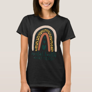 Camiseta Saúde Mental Importa Leopardo Imprimir Boho Arco-Í