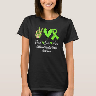 Camiseta Saúde Mental Infantil Paz Amor Esperança Verde Lim