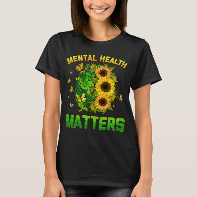 Camiseta Saúde Mental Sunflower Implica Consciência Mulhere (Frente)