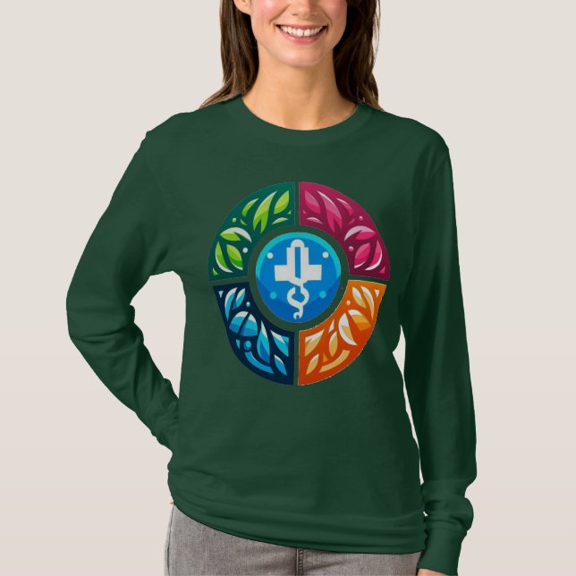 Camiseta Saúde para todos, Tudo para Saúde Básica Longa Cap (Frente)