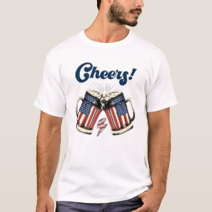 Camiseta Saúde! Patriotic Beer Mugs USA Flag 4 de julho I