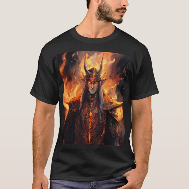 Camiseta Saurão Flameborn: Forma Elven Reimaginada (Frente)