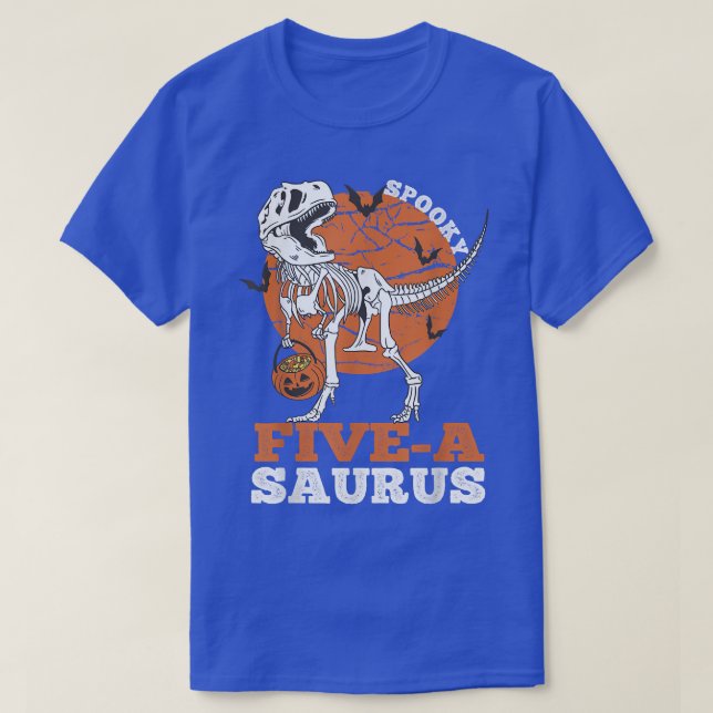 Camiseta Saurus Dinossaur Skeleton T rex Pumpk assustador (Frente do Design)