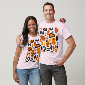 Camiseta "Savanna Pop: Tribal Vibes em Laranja e Negro"