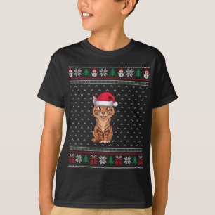 Camiseta Savannah Cat Vestindo Santa Hat Ugly Xmas Savannah