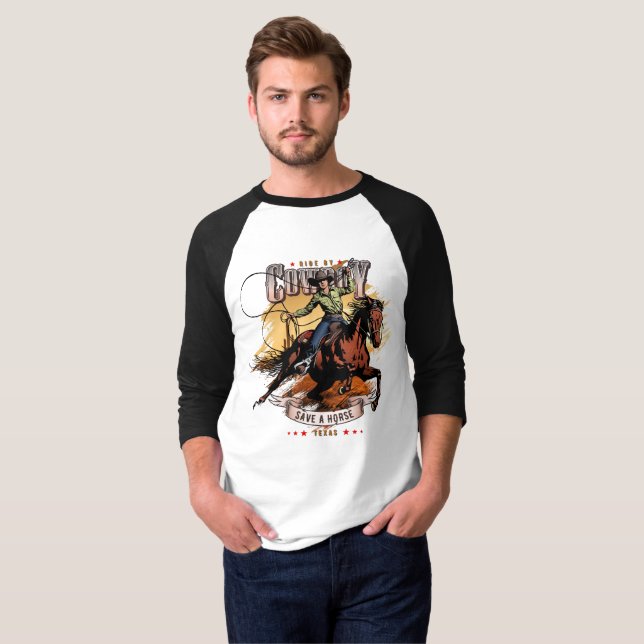 Camiseta Save A Horse; Ride A Cowboy | 3/4 Sleeve Raglan (Frente Completa)