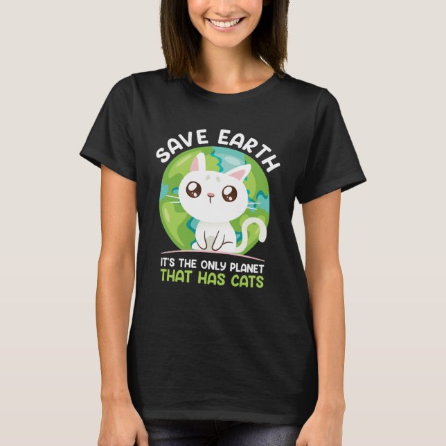 Camiseta Save Earth Cat  Environment Protection Earth Day   (Frente)