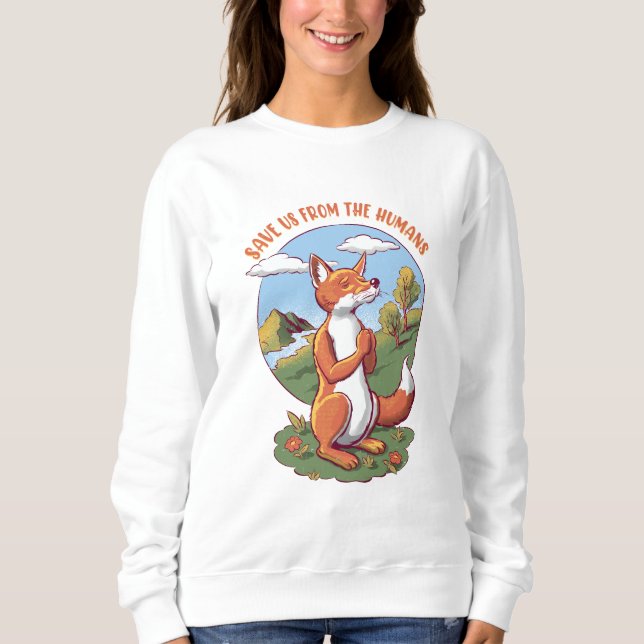 Camiseta Save Us from the Humans – Praying Fox Design (Frente)