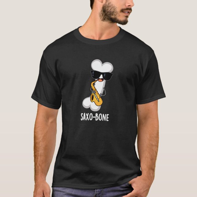 Camiseta Saxo-bone Funny Bone Funny Music Pun Dark BG (Frente)