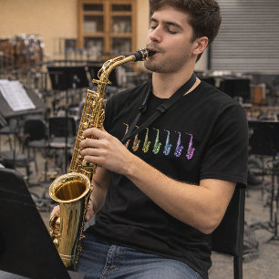 Camiseta Saxofone Arco-íris Instrumento Musical de Jazz Col