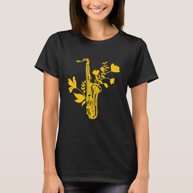 Camiseta Saxofone Flores Musicais Saxo (Frente)
