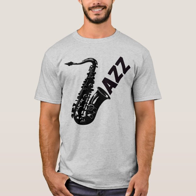 Camiseta Saxofone Jazz, jogador saxofone (Frente)