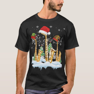 Camiseta Saxofone Jazz Santa Hat Árvore de Natal S