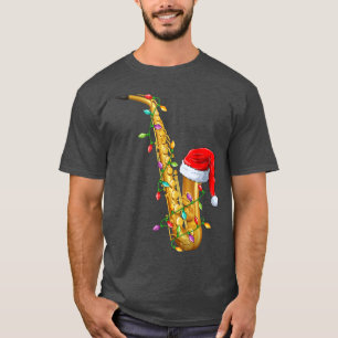 Camiseta Saxofone Music Lover Xmas Santa Hat Saxofone Chr