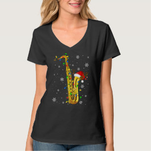 Camiseta Saxofone Música de Natal Luzes de Natal Papai Noel