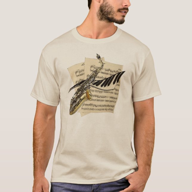 Camiseta Saxofone & música do piano (Frente)