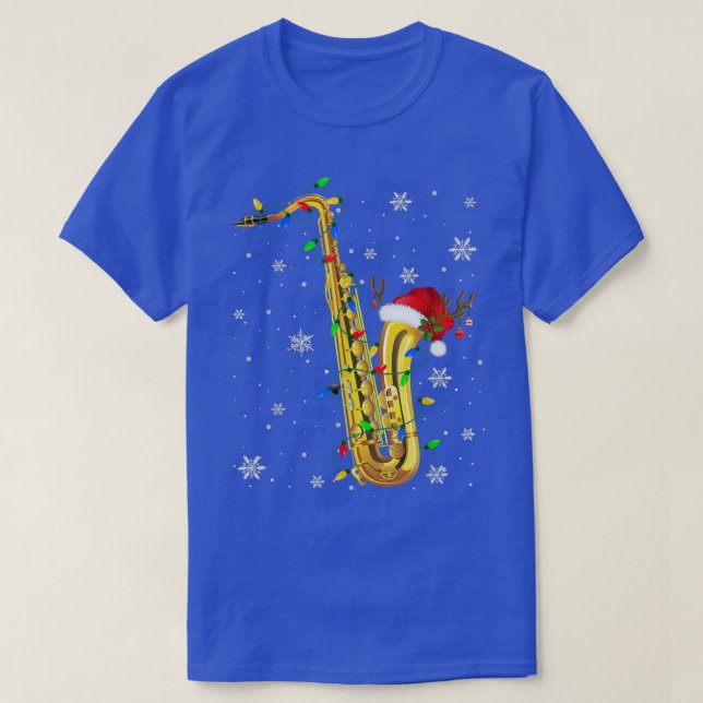 Camiseta Saxofone Natal Engraçado Música Sobretudo Luzes Xm (Frente do Design)