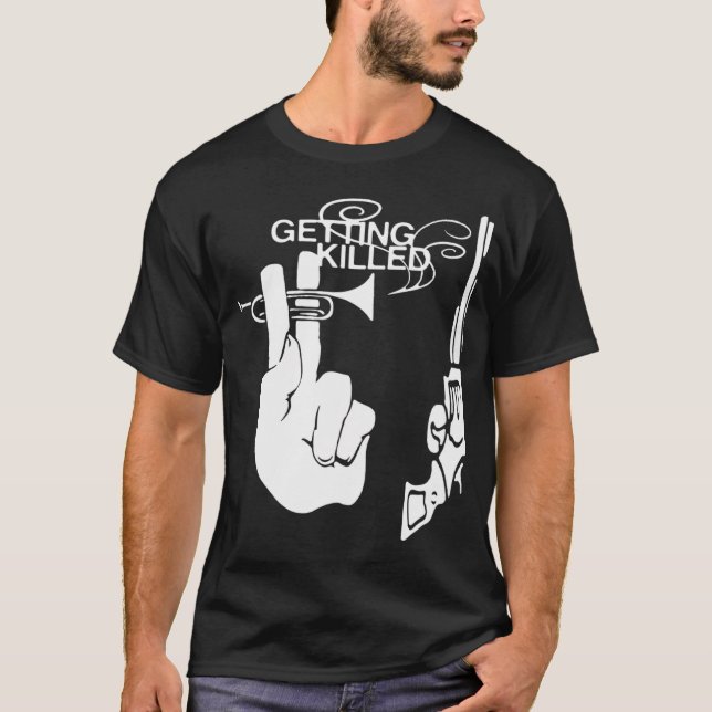 Camiseta saxofone pistola de dois dedos (Frente)