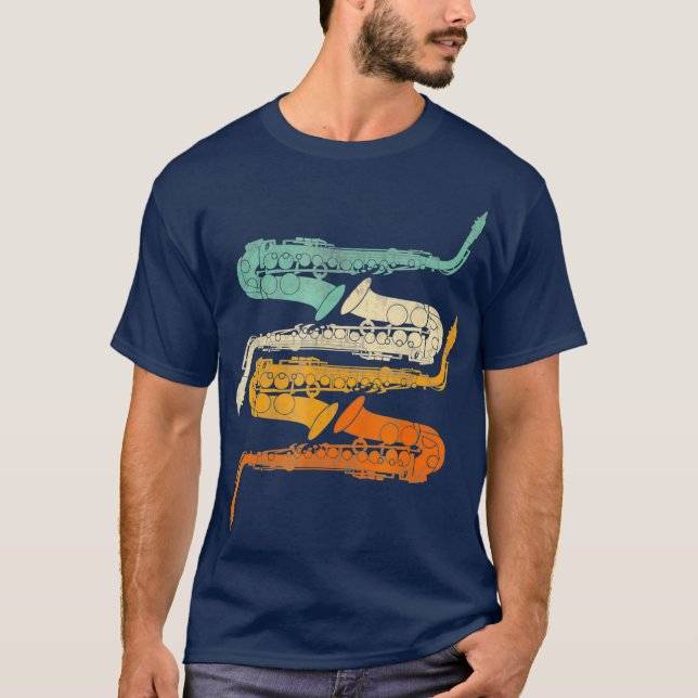 Camiseta Saxofone Vintage Retro 70s Para Sax (Frente)