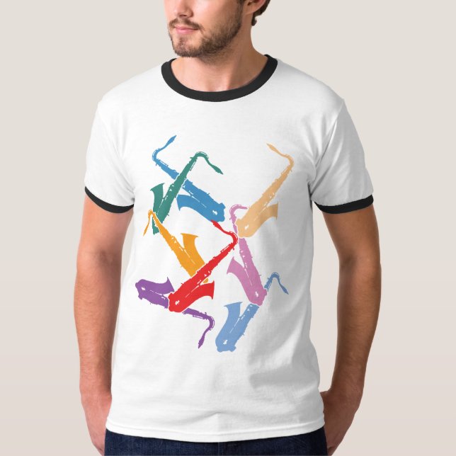 Camiseta Saxofones Coloridos (Frente)