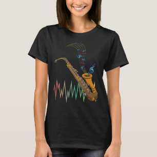 Camiseta Saxofonista Beat Music Notes Treble Clef Jazz Saxo