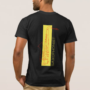 Camiseta Saxofonista moderno vermelho preto minimalista do