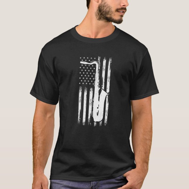 Camiseta Saxophone America Flag Sax Player Saxophonist Prem (Frente)