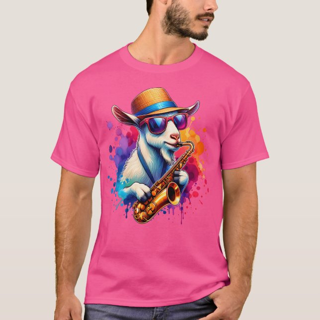 Camiseta Saxophone Playing Goat With Sunglasses (Frente)