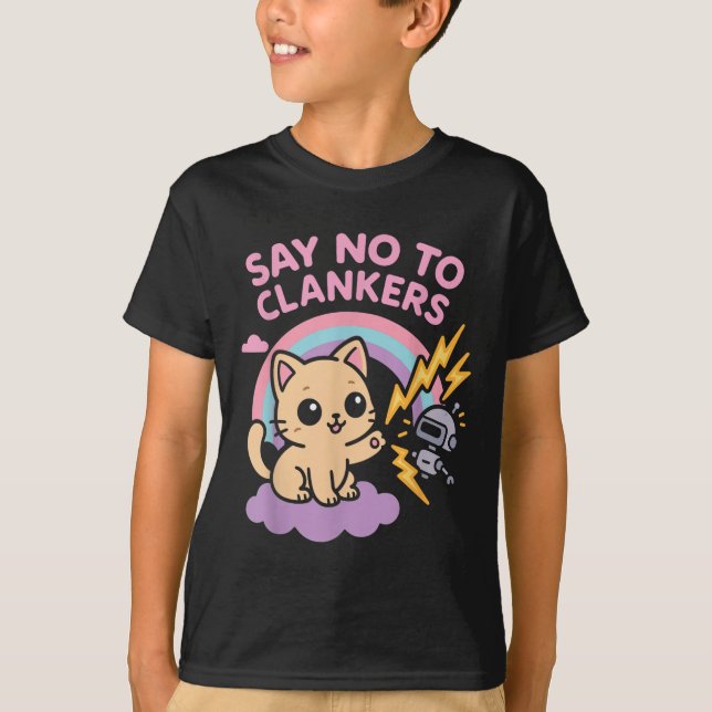 Camiseta Say No To Clankers Anti Ai Robots Cute Kitten Rain (Frente)