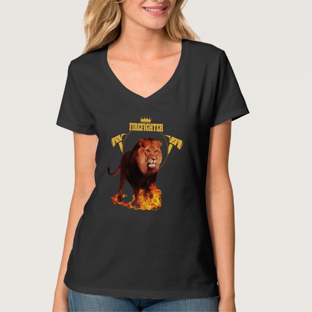 Camiseta Saying firefighter firefighter lion hero king of f (Frente)