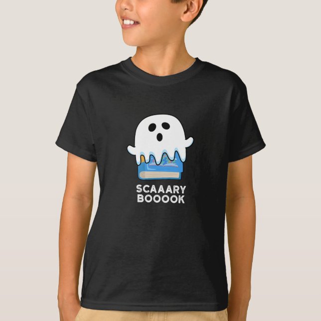 Camiseta Scaaaary Boook Funny Ghost Book Pun Dark BG (Frente)