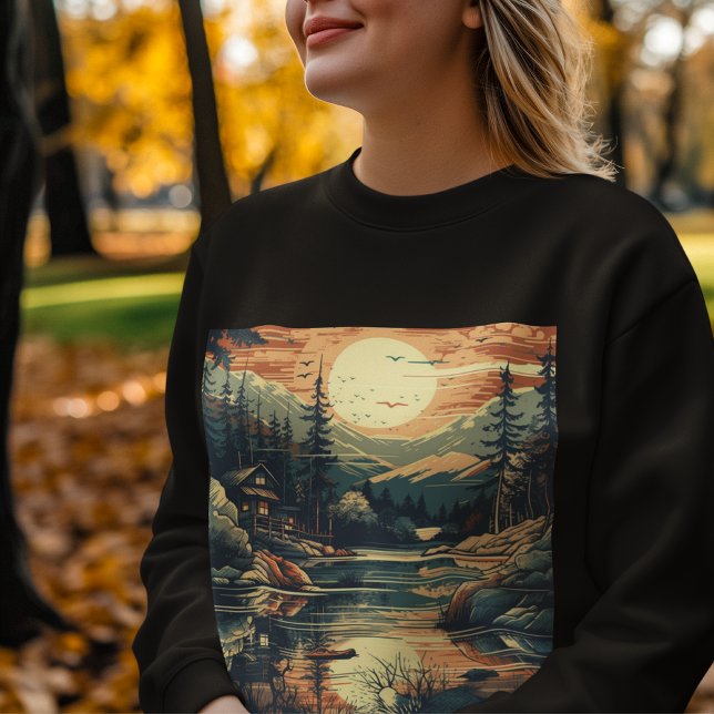 Camiseta Scandinávia Retro Art Mountain Home (Criador carregado)