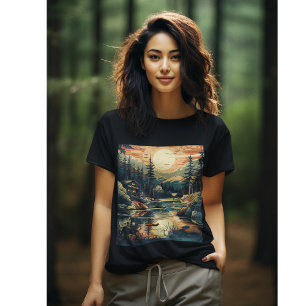 Camiseta Scandinávia Retro Art Mountain Home